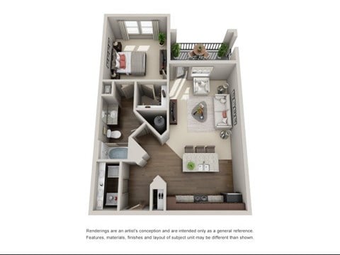 Floor plan for 1 bed, 1 bath, 818 sqft